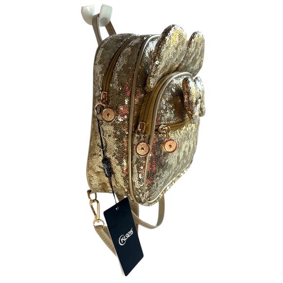 Gold Sequin Mini Backpack Bow Ear Detail Convertible Crossbody Bag NEW with tag - Picture 3 of 9